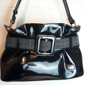 BEIJO large belted patent bucket shoulder bag